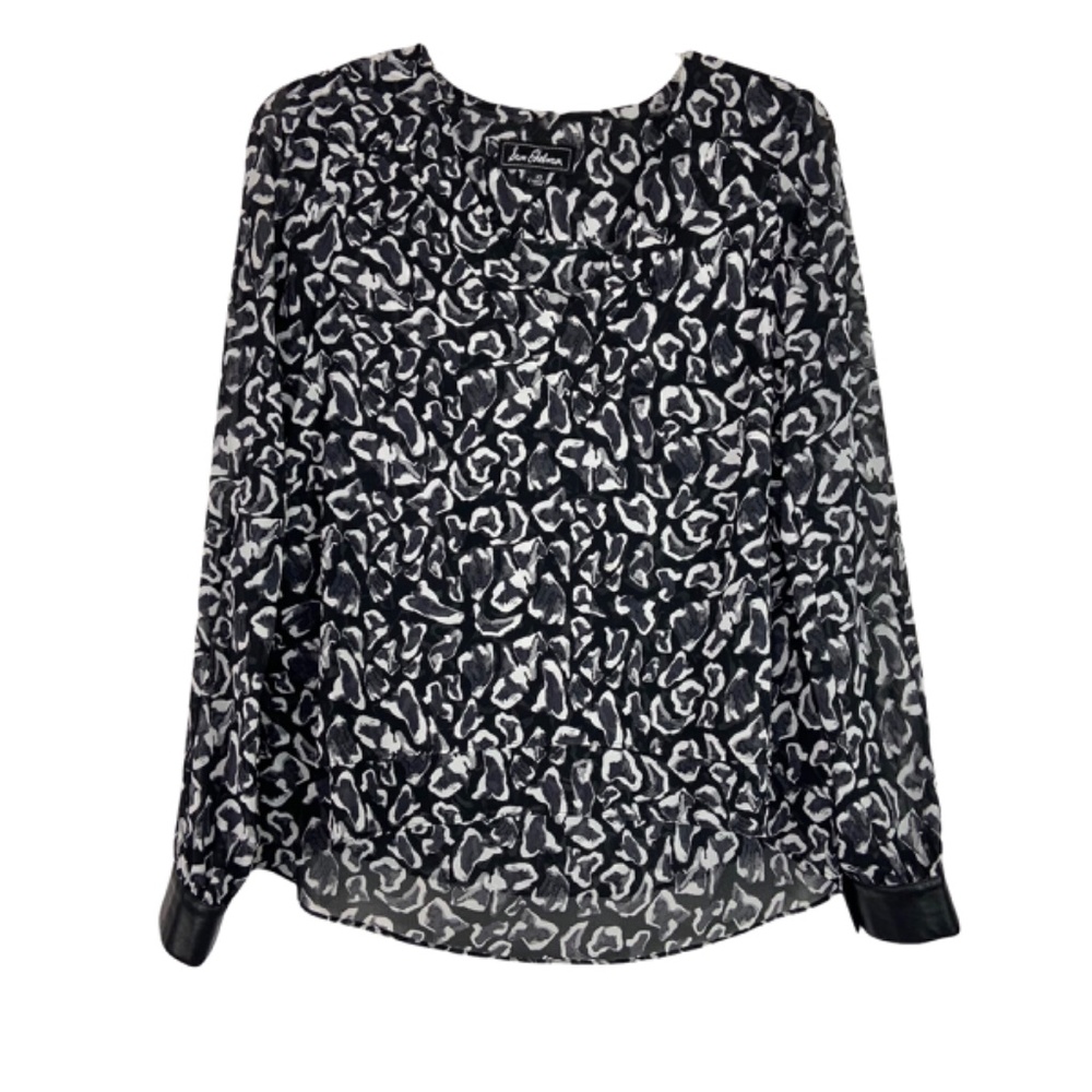 Sam Edelman Vneck Blouse Black Semi Sheer Leather Cuffs